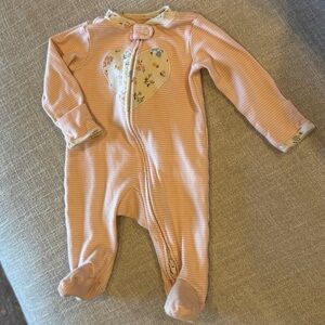 Carter's Peach Striped Footie with Floral Heart